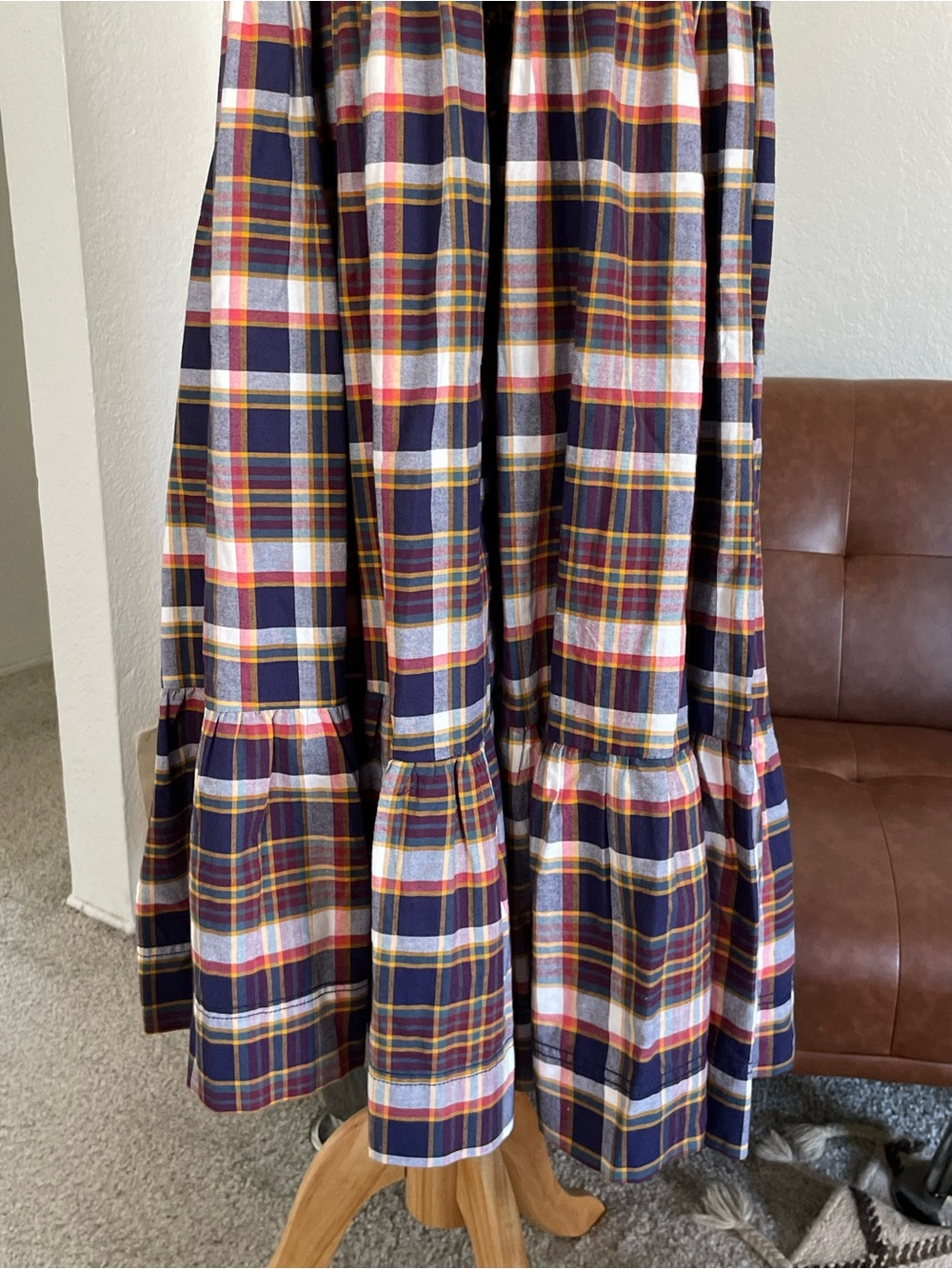 Anthropologie Pilcro Plaid Flannel Flutter Sleeve Buttoned Tiered Midi Dress - Picture 6 of 11